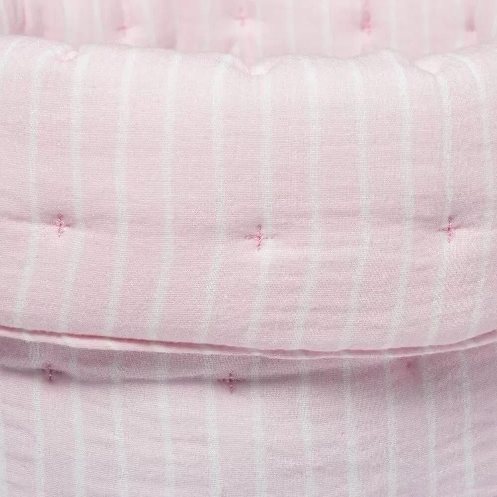 Quilted Gauze Medium Round Storage Bin - Cloud Island Pink Stripe NEW